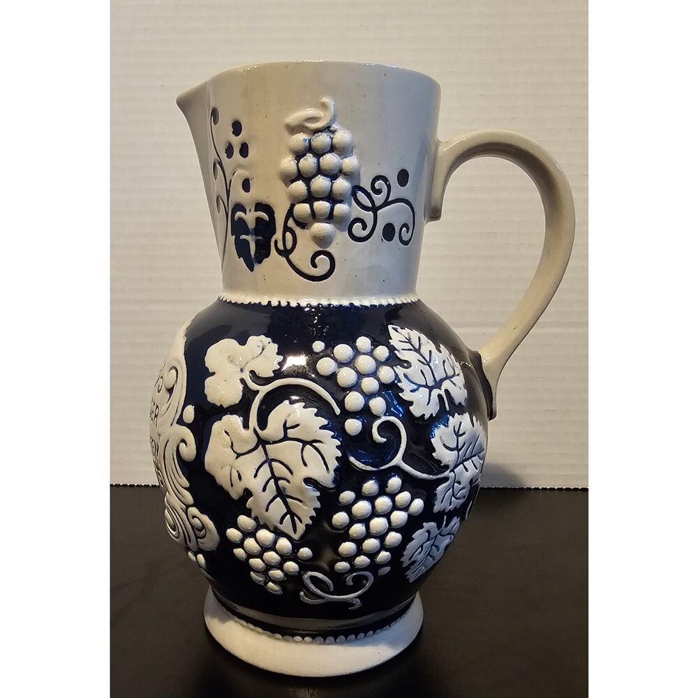 Vintage Germany Salt Glaze Stoneware Embossed Grapes Vines Wine Carafe Pitcher